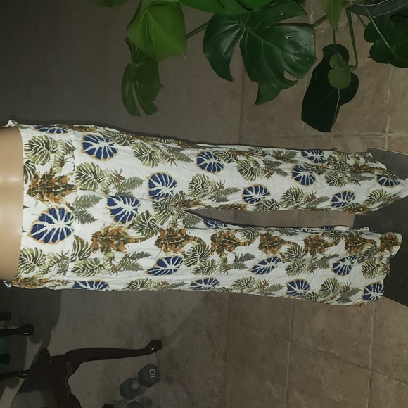 Rewash xl smocked waist flowy split legs boho style tropical leaf pattern - Picture 5 of 7